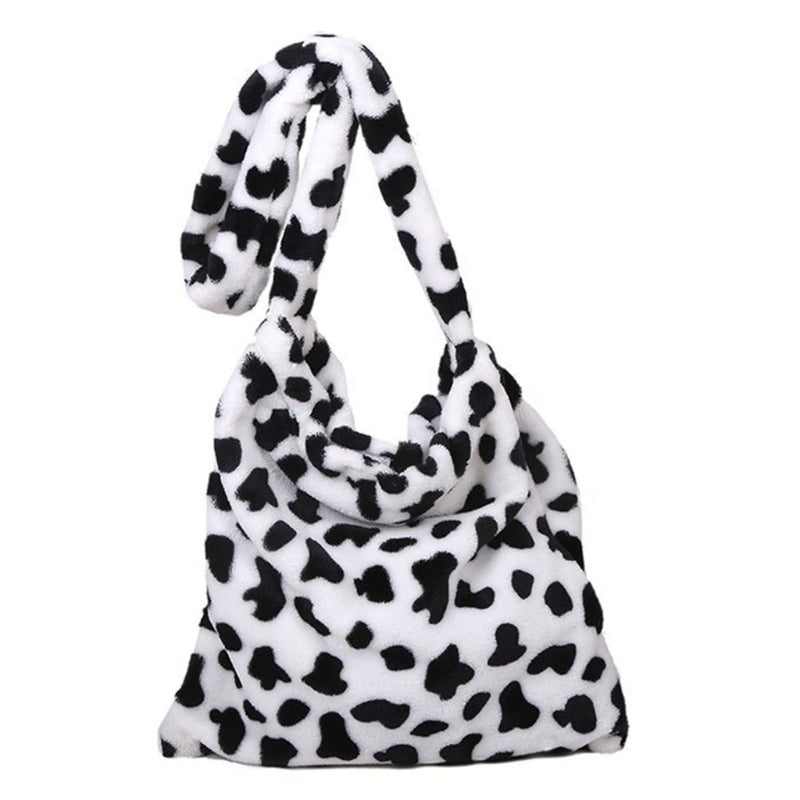 Women Plush Crossbody Bags Cow Print Handbag