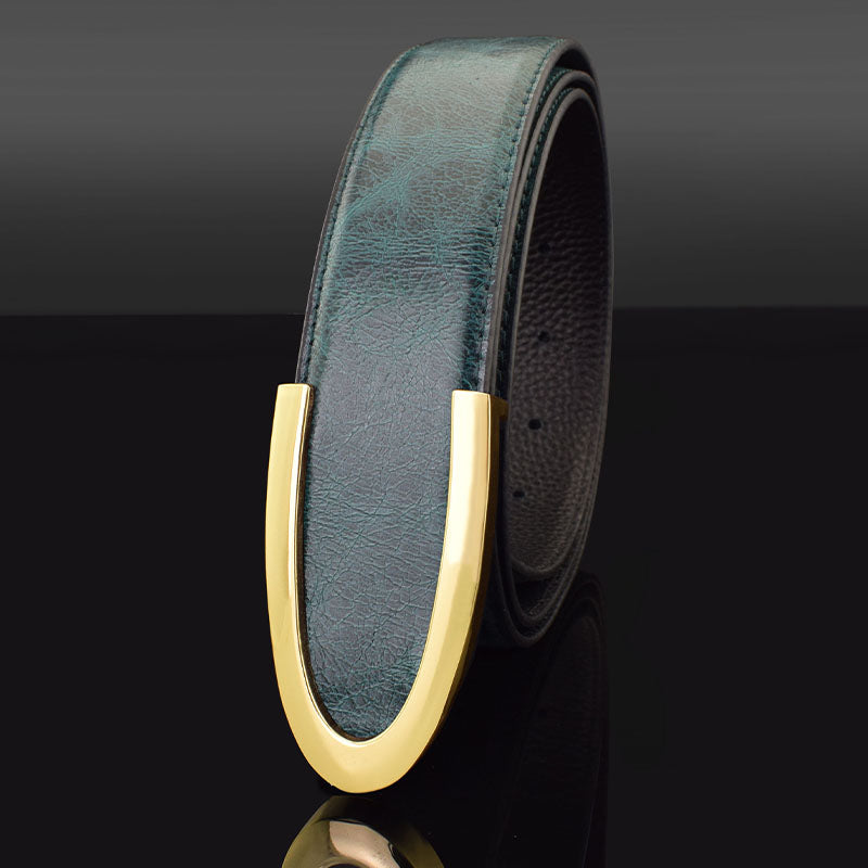 Green genuine leather men women belts